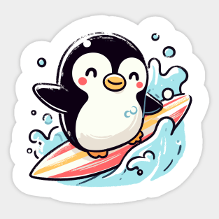 Penguin surfing Sticker